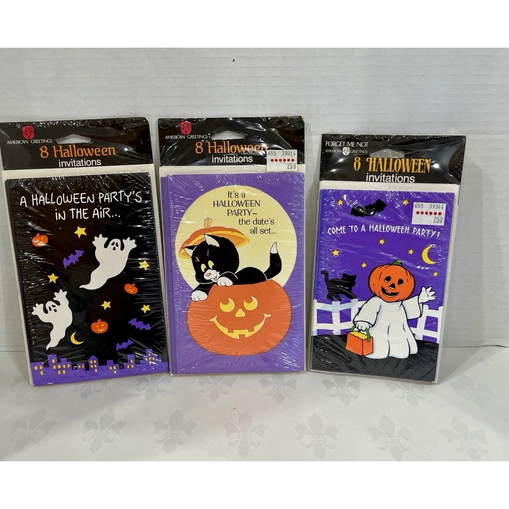 Vtg 90s Halloween Party Invitations Black Cat Pumpkins American Greetings 24 New